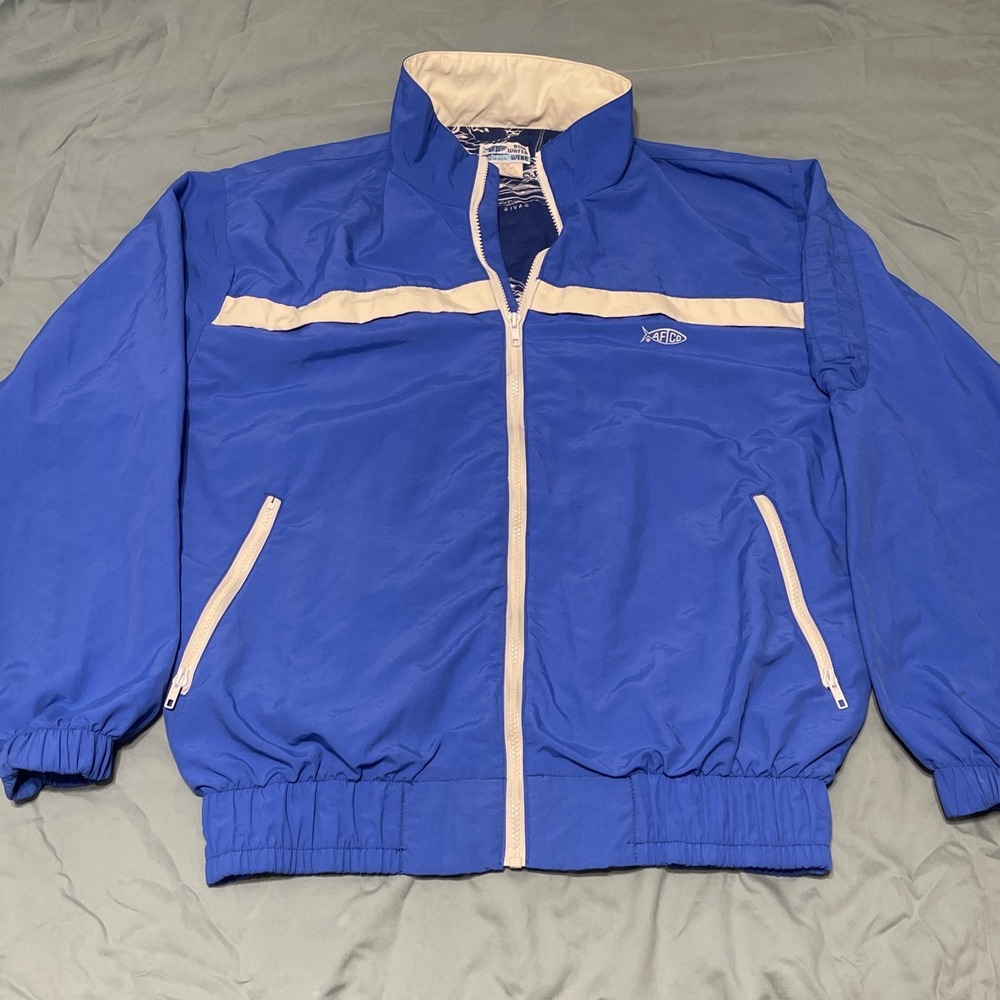 VTG AFTCO Blue Water Wear USA Fishing Jacket Large White Boat Cotton Lined 1990